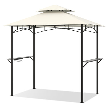 Double-Tiered Grill Gazebo Canopy, 2 Shelves, 7 Hooks, Beige Gazebos at Gallery Canada