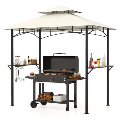 Double-Tiered Grill Gazebo Canopy, 2 Shelves, 7 Hooks, Beige Gazebos at Gallery Canada