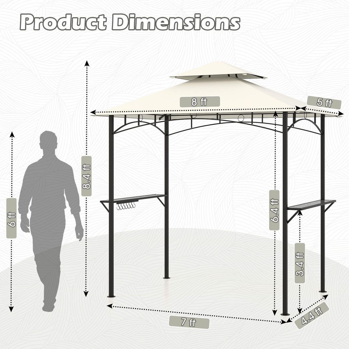 Double-Tiered Grill Gazebo Canopy, 2 Shelves, 7 Hooks, Beige Gazebos at Gallery Canada