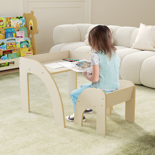 Kids Table And Chair Set, Wide Tabletop, Curved Edges, White