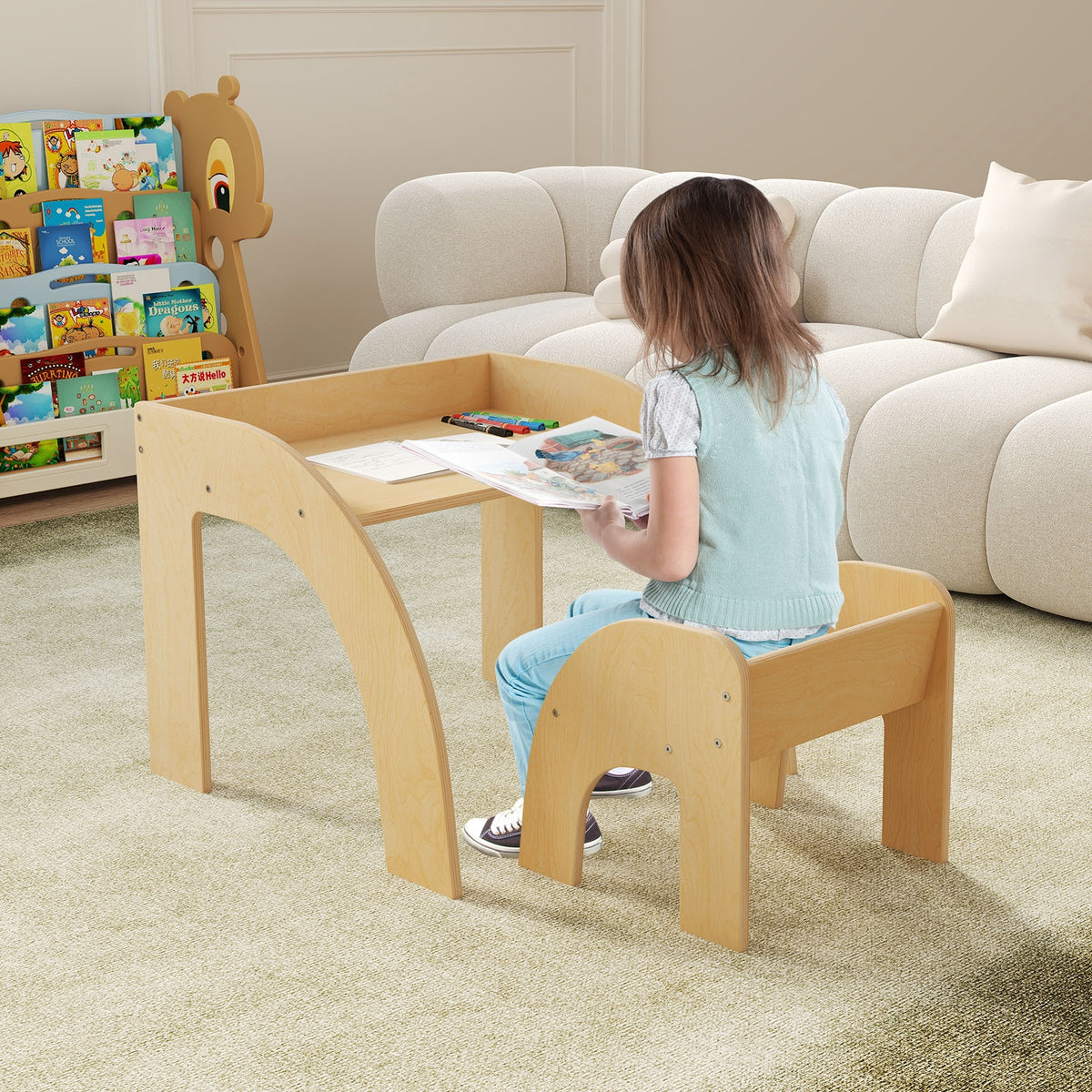 Kids Table And Chair Set, Natural, Wide Tabletop, Curved Edges Kids Table & Chair Sets at Gallery Canada