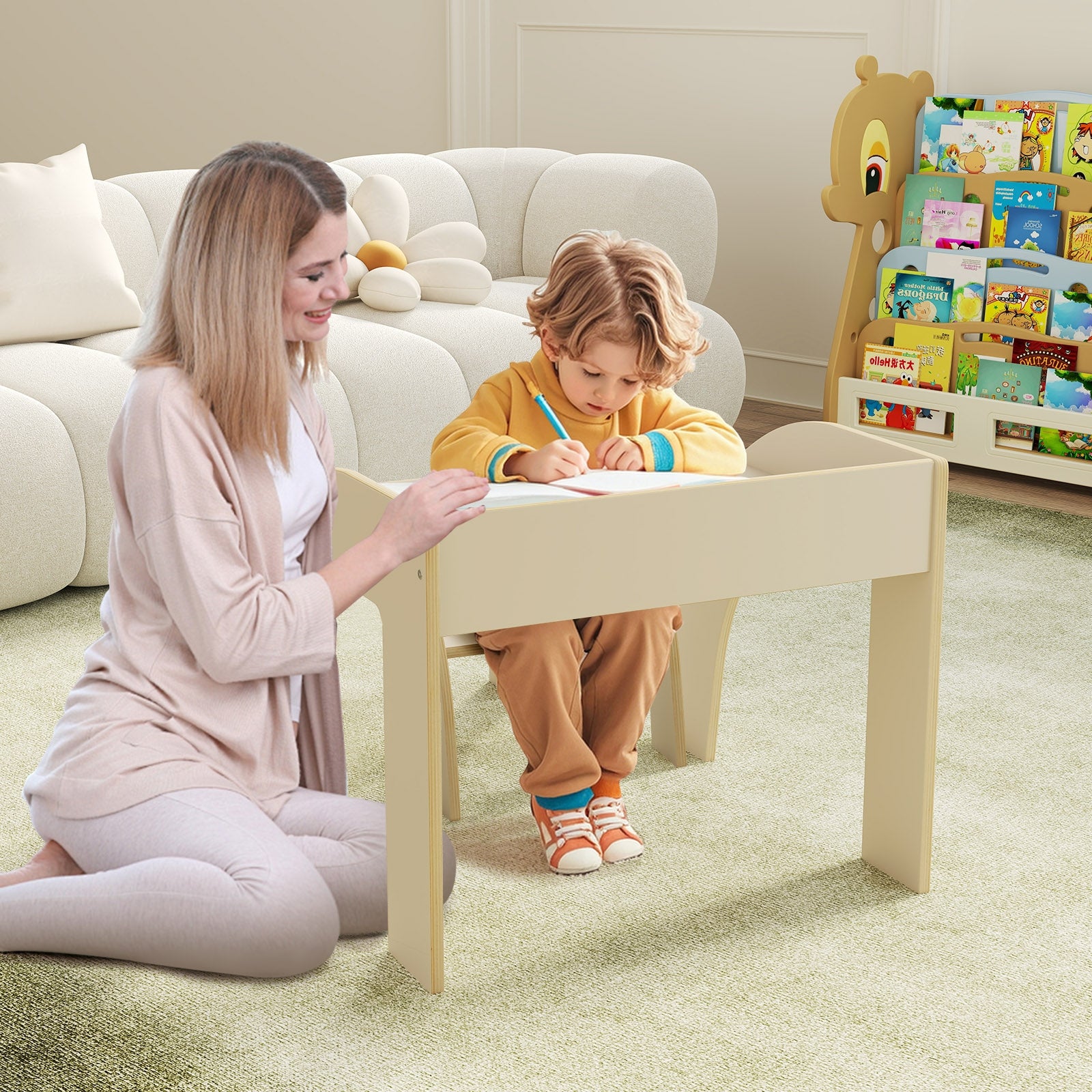 Kids Table And Chair Set, Wide Tabletop, Curved Edges, White Kids Table & Chair Sets at Gallery Canada