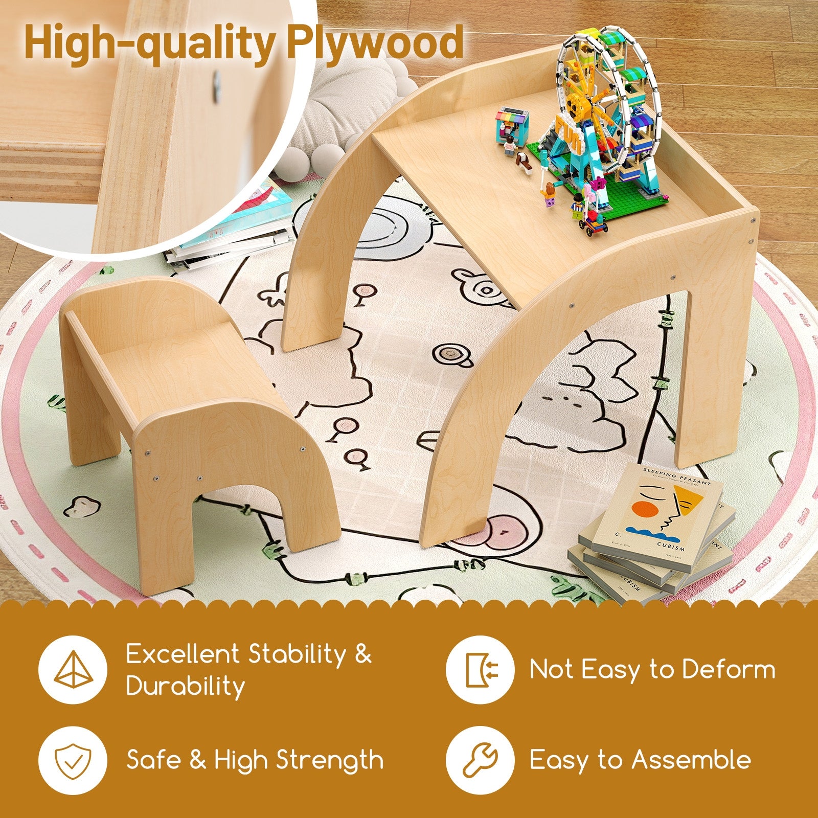 Kids Table And Chair Set, Natural, Wide Tabletop, Curved Edges Kids Table & Chair Sets at Gallery Canada