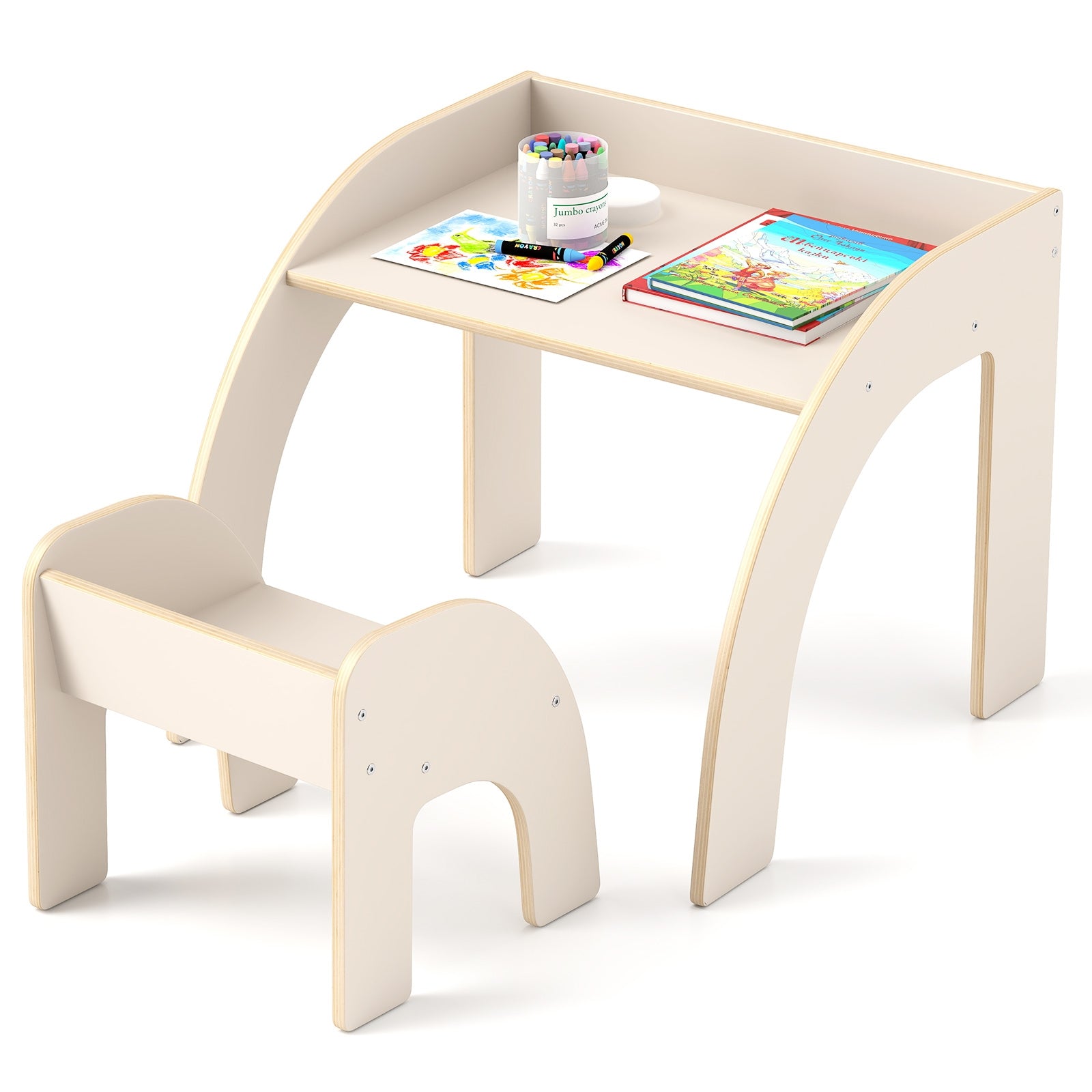 Kids Table And Chair Set, Wide Tabletop, Curved Edges, White Kids Table & Chair Sets at Gallery Canada