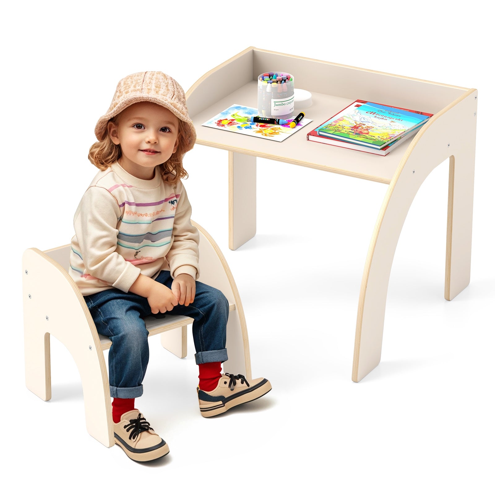 Kids Table And Chair Set, Wide Tabletop, Curved Edges, White Kids Table & Chair Sets at Gallery Canada