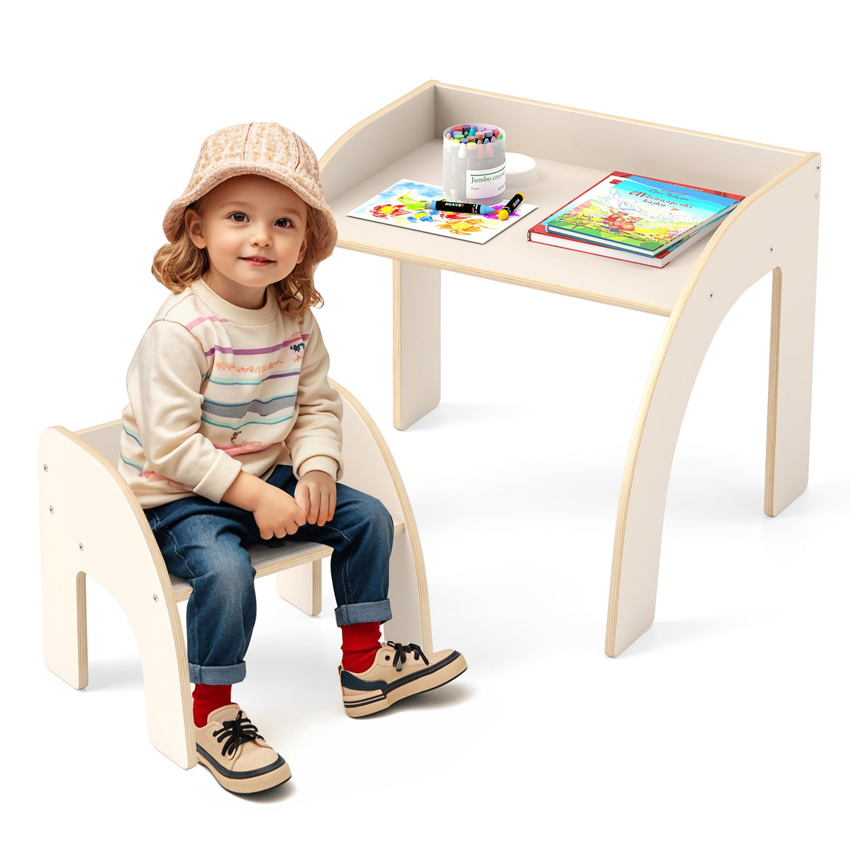 Kids Table And Chair Set, Wide Tabletop, Curved Edges, White Kids Table & Chair Sets at Gallery Canada