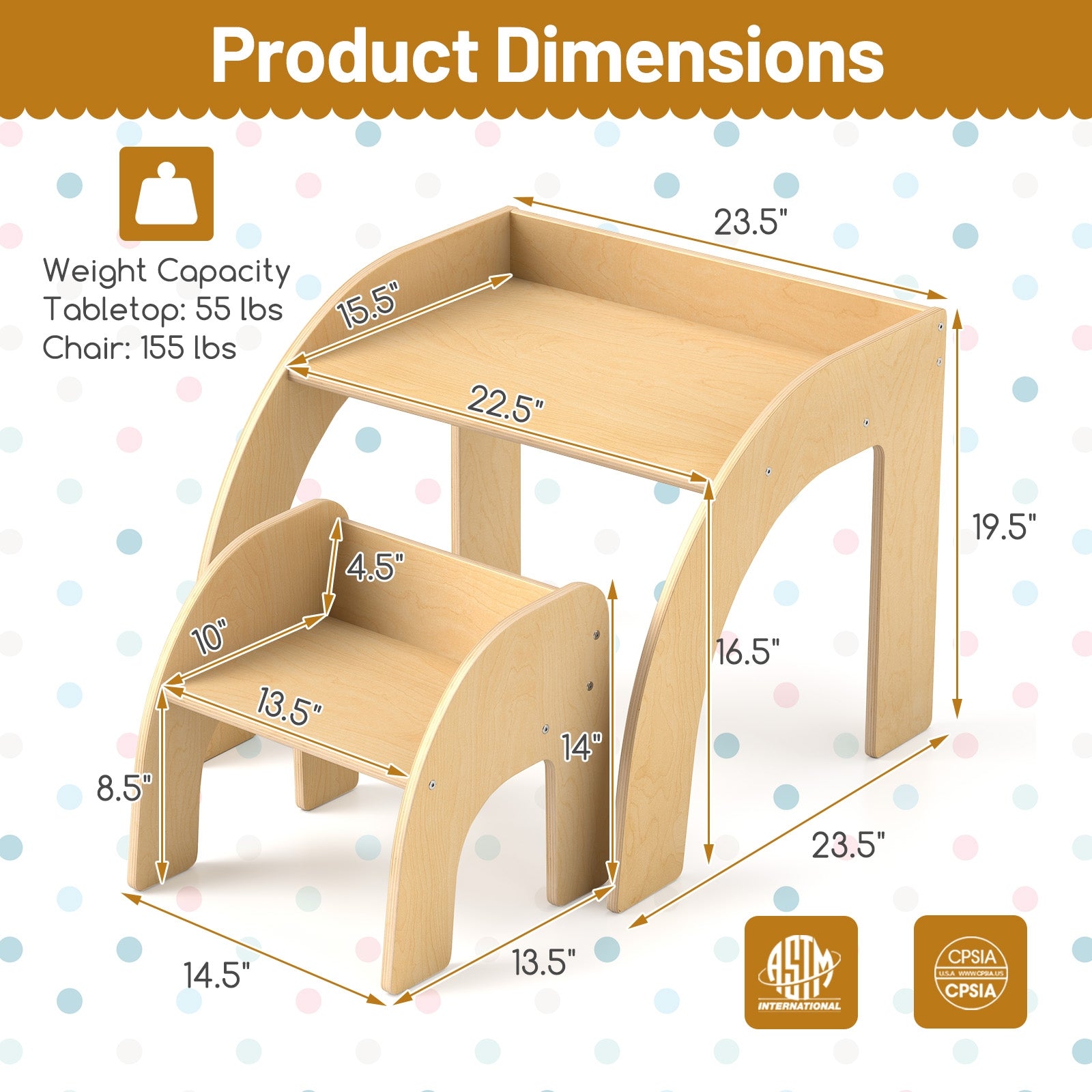 Kids Table And Chair Set, Natural, Wide Tabletop, Curved Edges Kids Table & Chair Sets at Gallery Canada