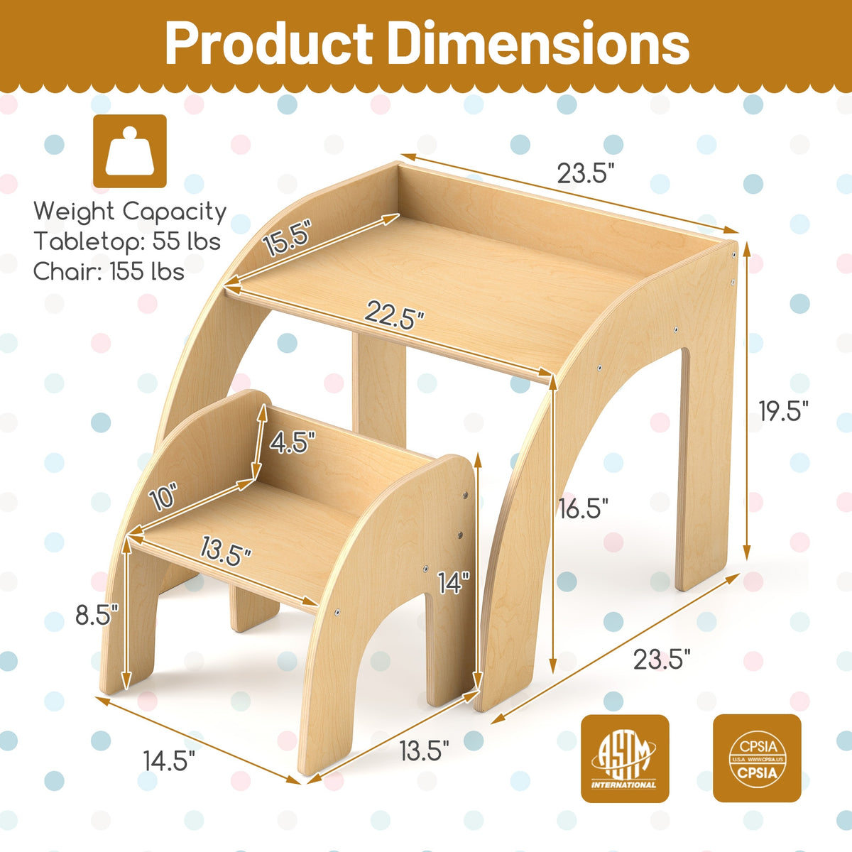 Kids Table And Chair Set, Natural, Wide Tabletop, Curved Edges Kids Table & Chair Sets at Gallery Canada