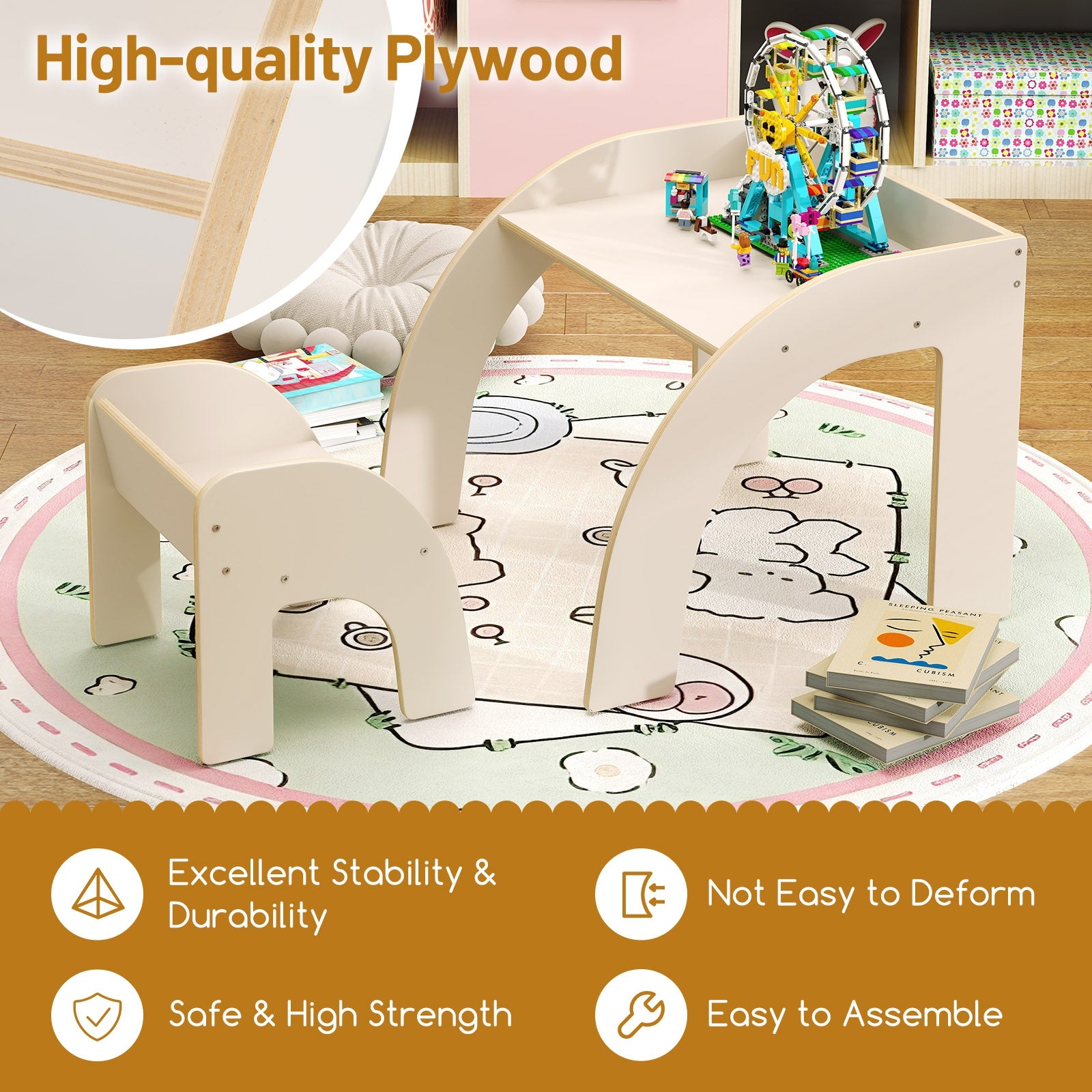 Kids Table And Chair Set, Wide Tabletop, Curved Edges, White Kids Table & Chair Sets at Gallery Canada