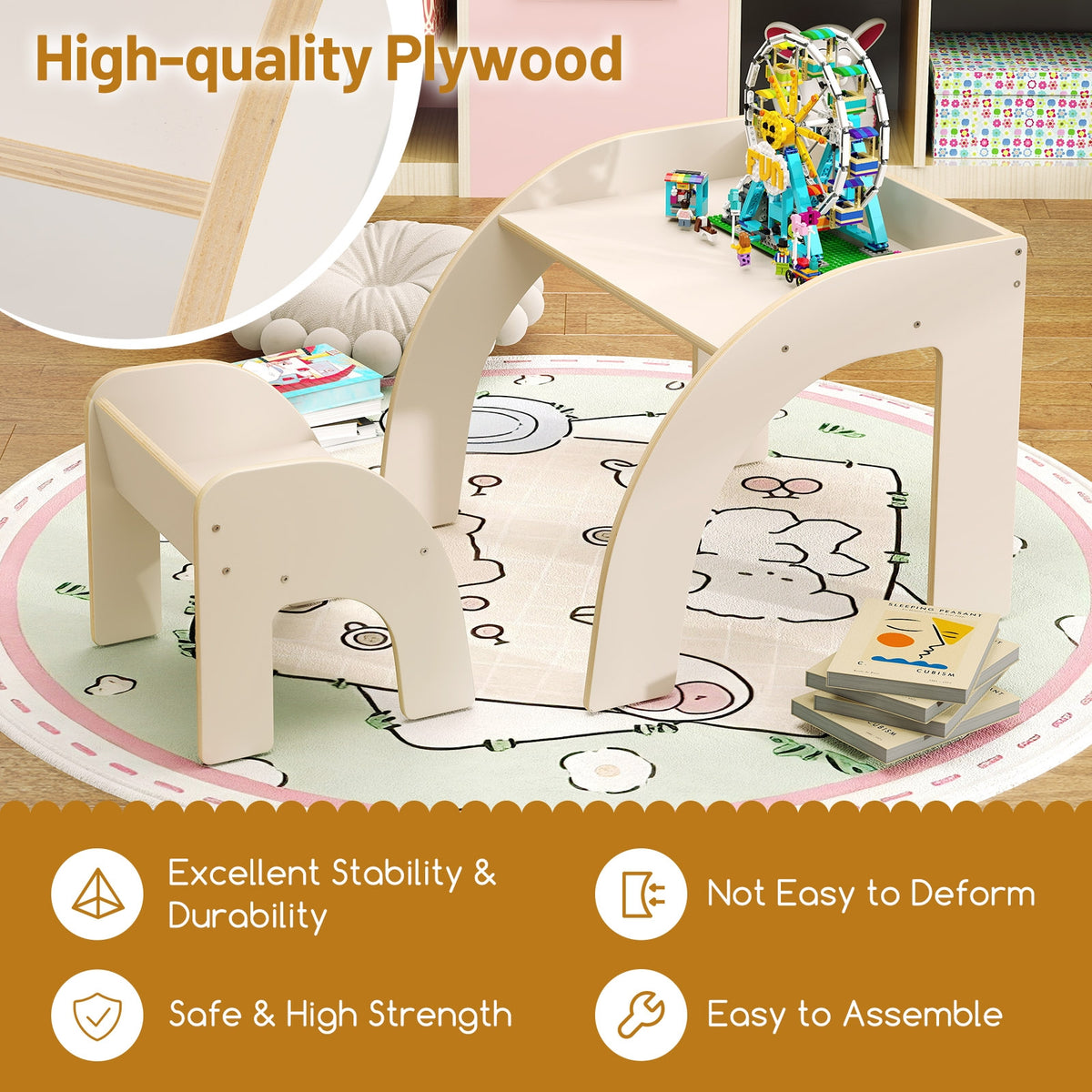 Kids Table And Chair Set, Wide Tabletop, Curved Edges, White Kids Table & Chair Sets at Gallery Canada