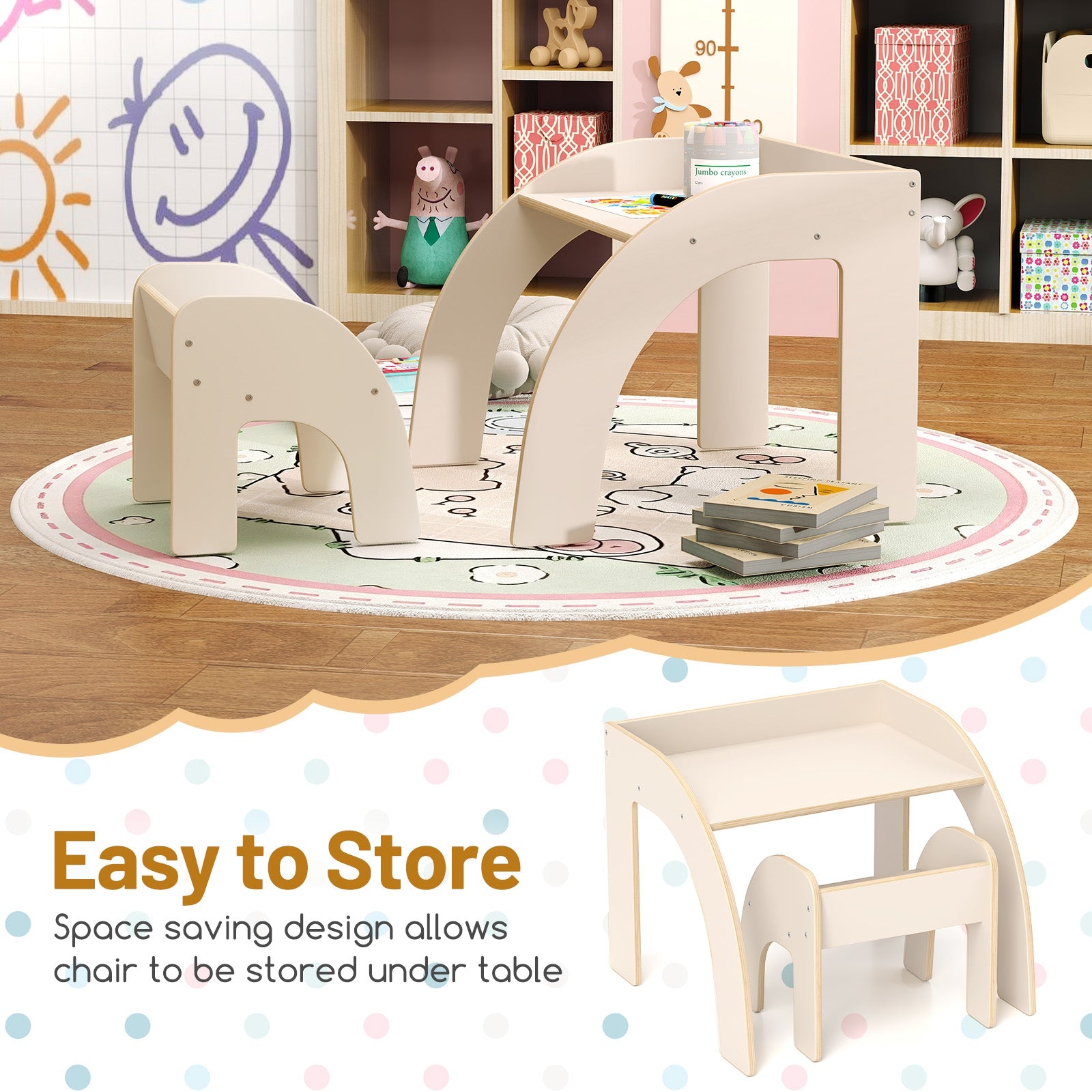 Kids Table And Chair Set, Wide Tabletop, Curved Edges, White Kids Table & Chair Sets at Gallery Canada