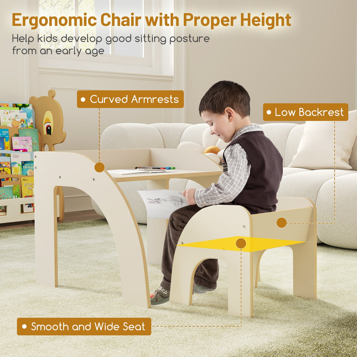 Kids Table And Chair Set, Wide Tabletop, Curved Edges, White Kids Table & Chair Sets at Gallery Canada