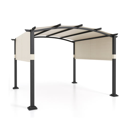 10 x 10 ft Outdoor Pergola, Modern Arched Patio Shelter, Retractable Sunshade Canopy, Beige Gazebos Beige at Gallery Canada