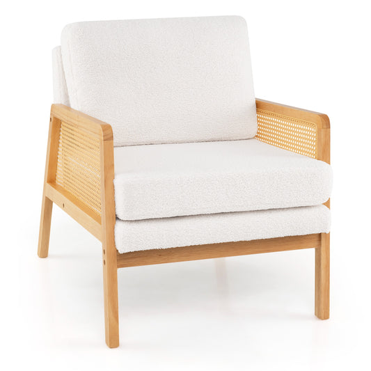 Mid Century Modern Accent Chair, Rattan Arms, Cushion, Natural Accent Chairs Natural at Gallery Canada