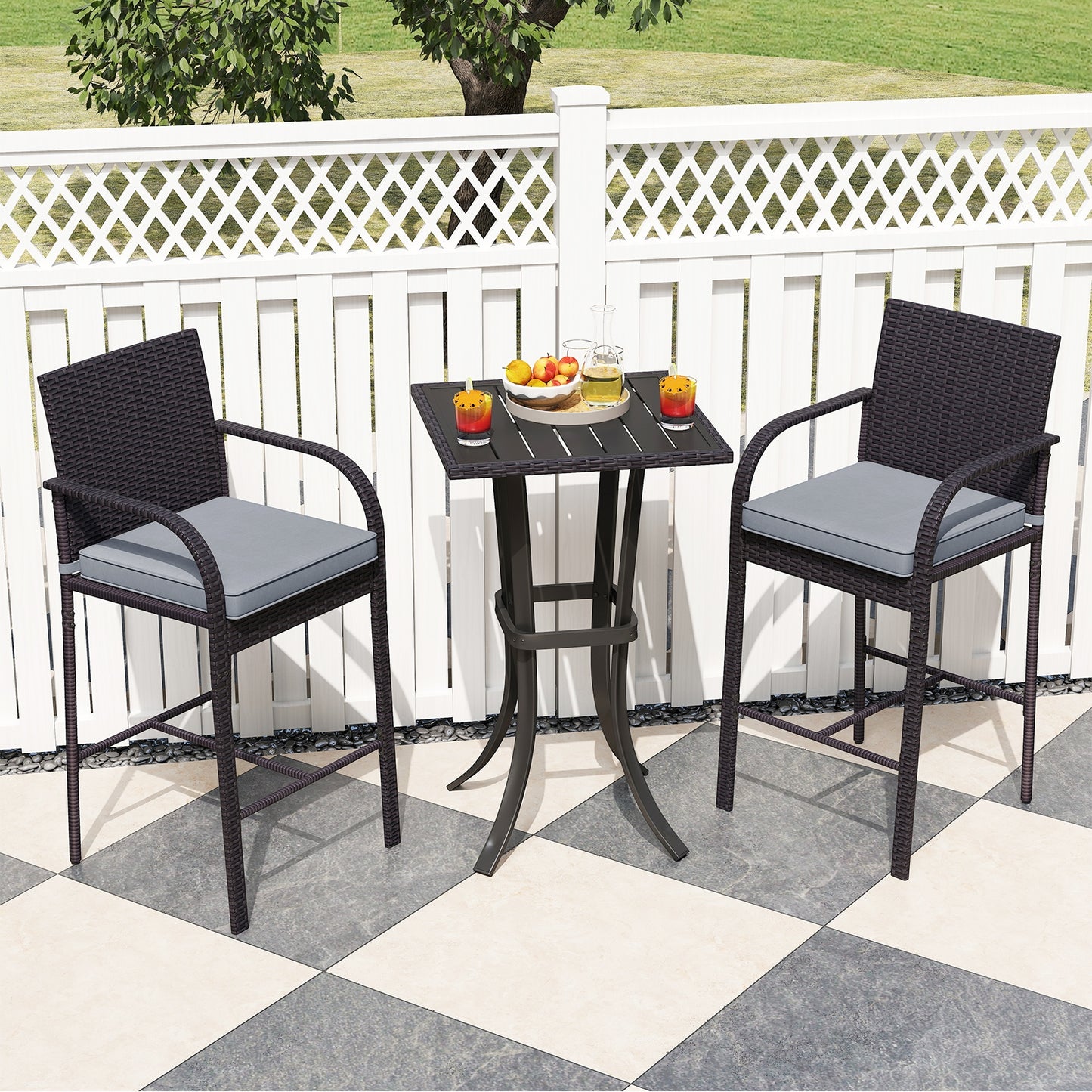 3-Piece Patio Wicker Rattan Bar Height Chairs, Square Table Set, Black Patio Bar Furniture at Gallery Canada