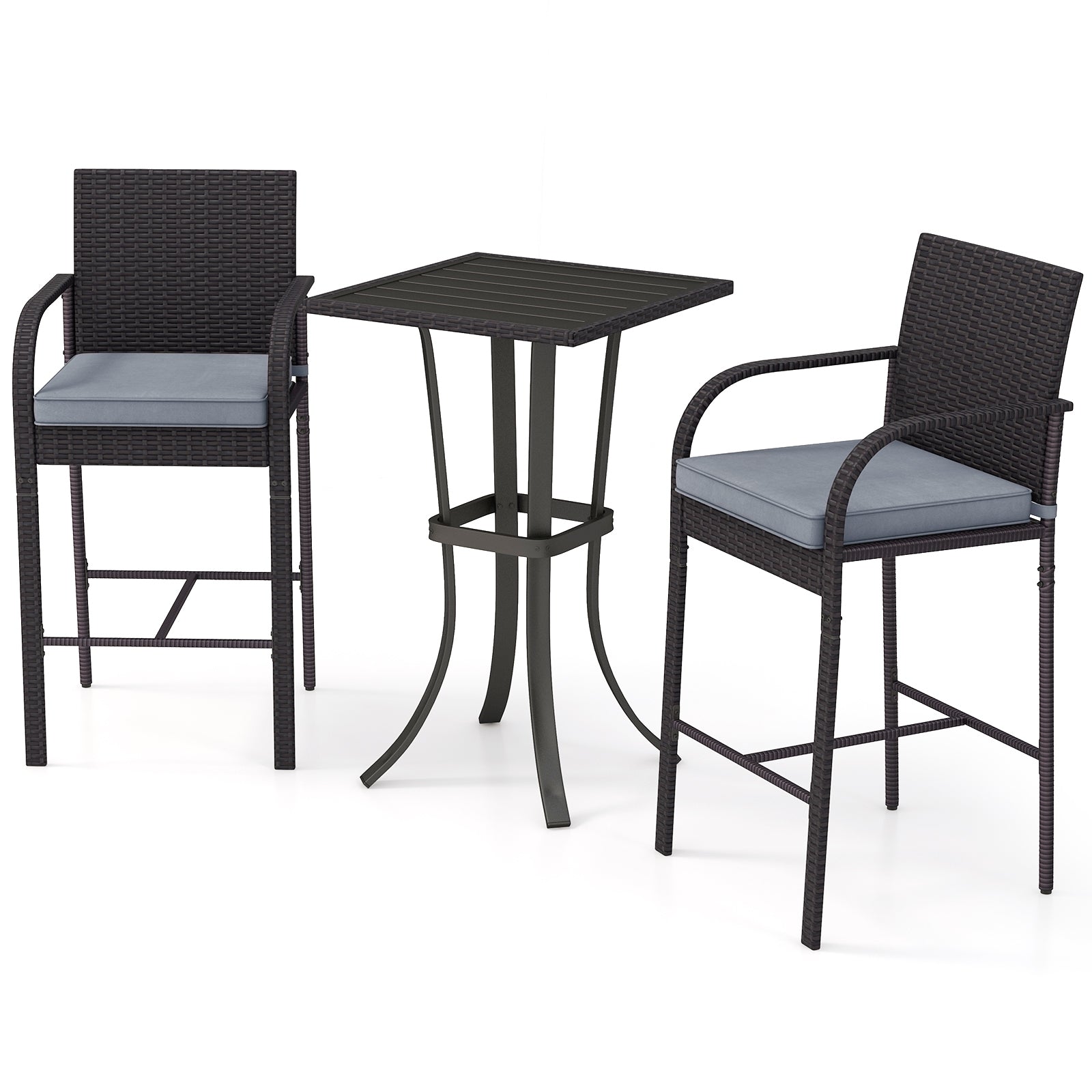 3-Piece Patio Wicker Rattan Bar Height Chairs, Square Table Set, Black Patio Bar Furniture Black at Gallery Canada