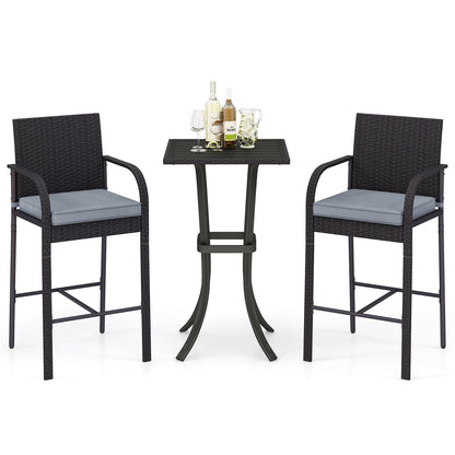 3-Piece Patio Wicker Rattan Bar Height Chairs, Square Table Set, Black Patio Bar Furniture at Gallery Canada