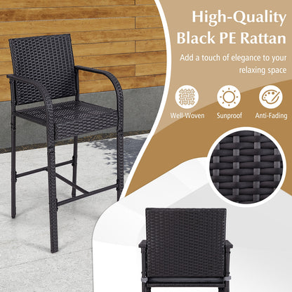 3-Piece Patio Wicker Rattan Bar Height Chairs, Square Table Set, Black Patio Bar Furniture at Gallery Canada
