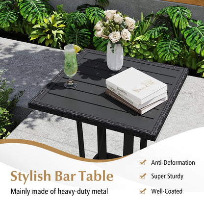 3-Piece Patio Wicker Rattan Bar Height Chairs, Square Table Set, Black Patio Bar Furniture at Gallery Canada