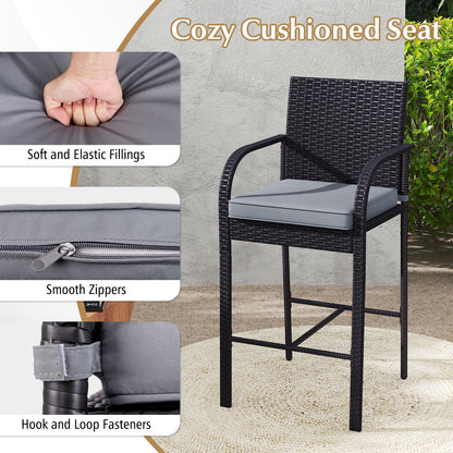 3-Piece Patio Wicker Rattan Bar Height Chairs, Square Table Set, Black Patio Bar Furniture at Gallery Canada
