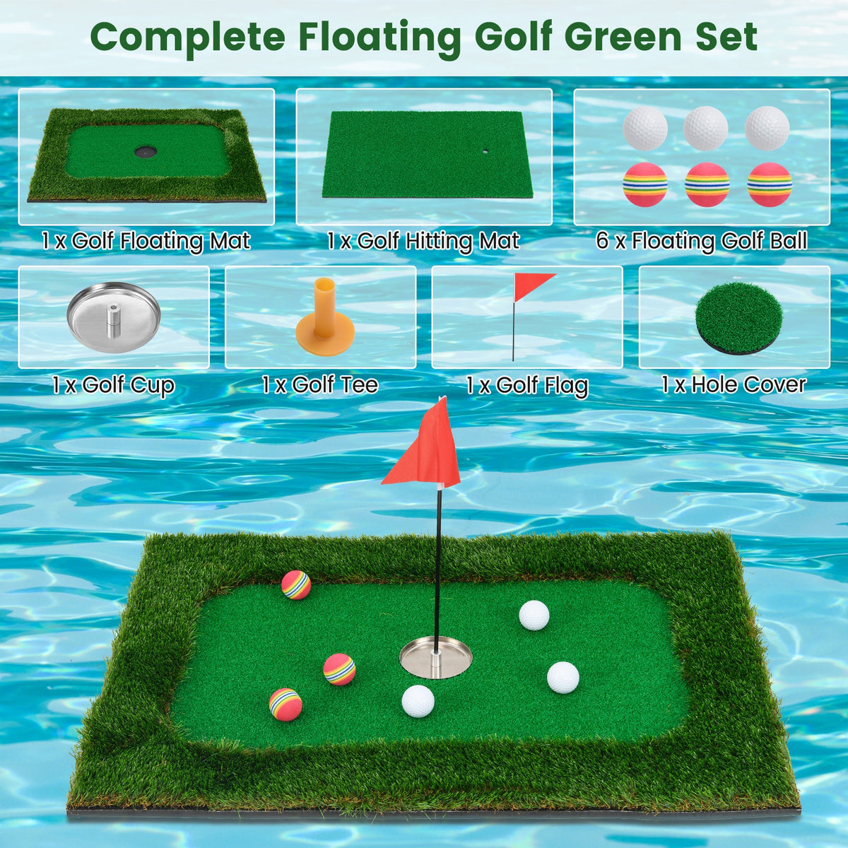Floating Golf Green For Pool, 6 Golf Balls And Flag, Green Golf at Gallery Canada