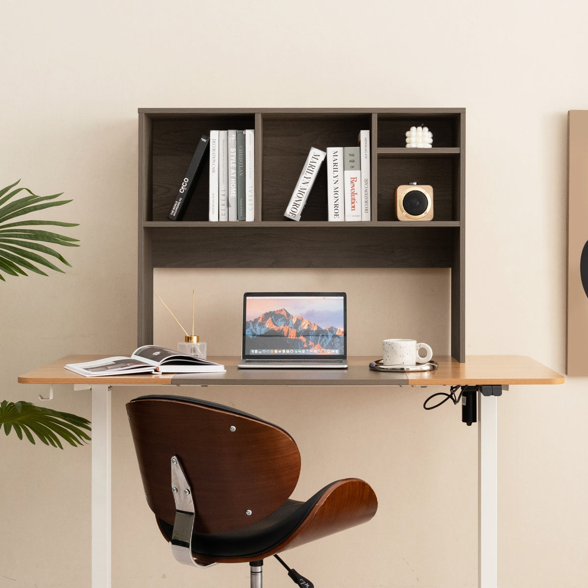 Computer Desktop Bookcase, 4 Cubbies, Open Back Compartment, Gray Bookcases at Gallery Canada