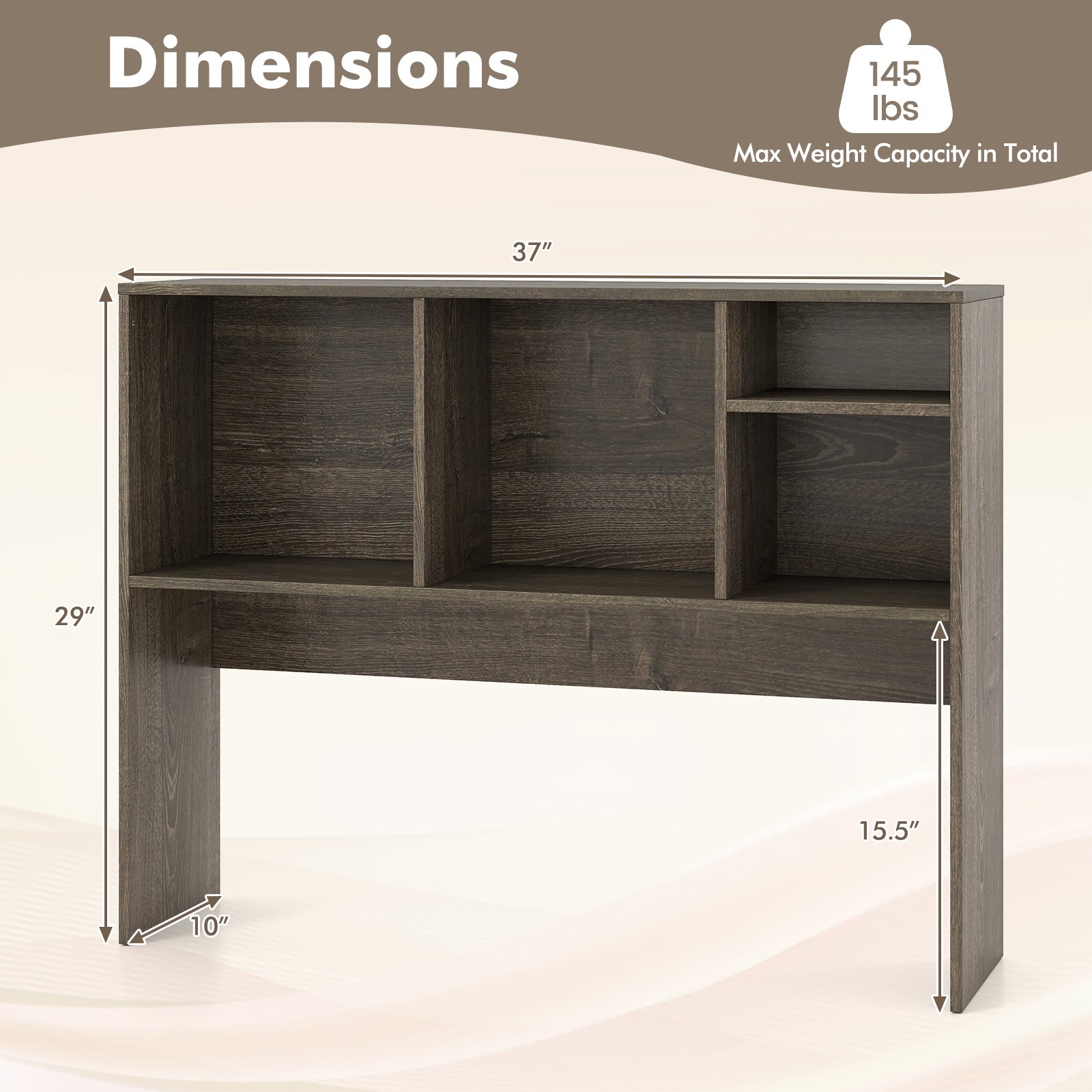 Computer Desktop Bookcase, 4 Cubbies, Open Back Compartment, Gray Bookcases at Gallery Canada