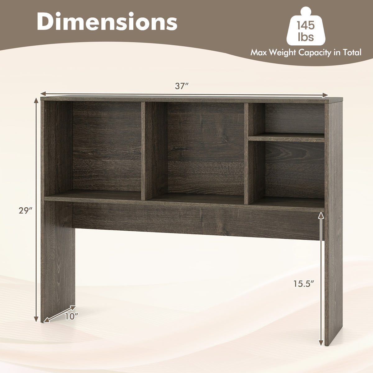 Computer Desktop Bookcase, 4 Cubbies, Open Back Compartment, Gray Bookcases at Gallery Canada