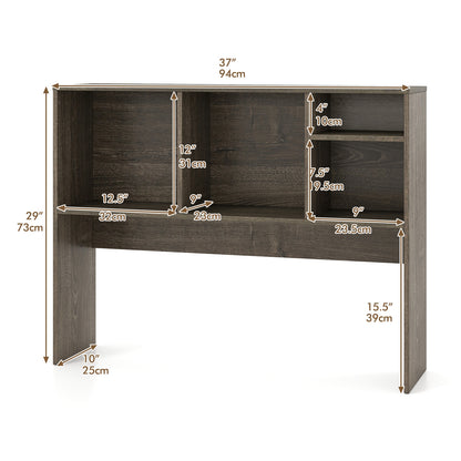 Computer Desktop Bookcase, 4 Cubbies, Open Back Compartment, Gray Bookcases at Gallery Canada