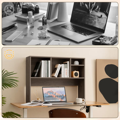 Computer Desktop Bookcase, 4 Cubbies, Open Back Compartment, Gray Bookcases at Gallery Canada