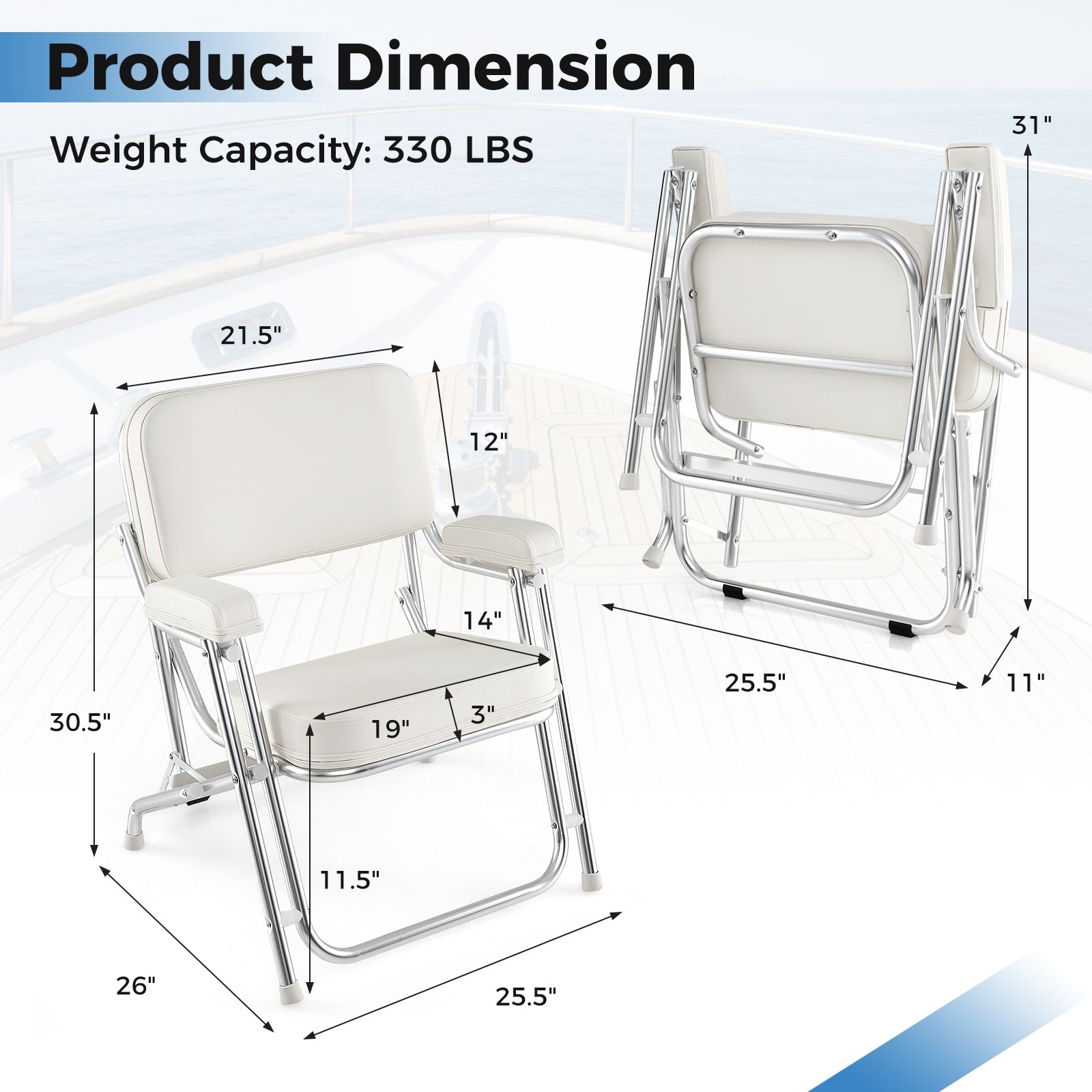 Portable Aluminum Boat Deck Beach Chair, Cushioned Seat, White Water Sports at Gallery Canada