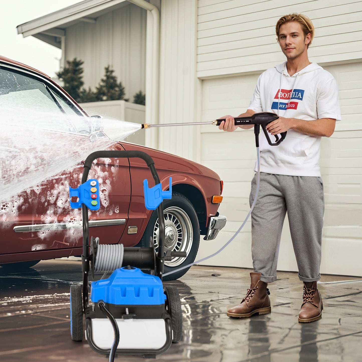 2300 PSI 1.8 GPM Electric Pressure Washer, Wheels, 5 Nozzles, Blue Washing Machines at Gallery Canada