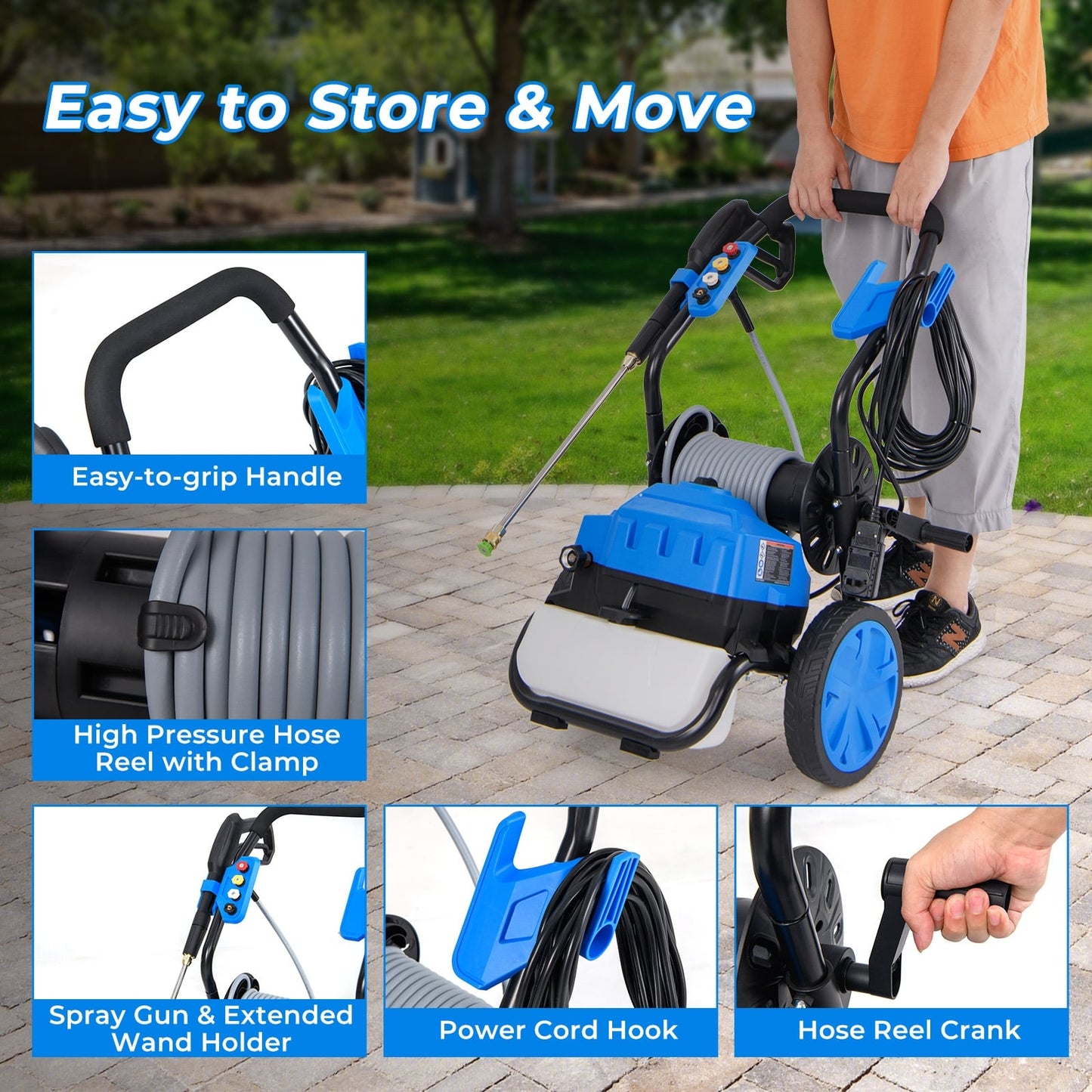 2300 PSI 1.8 GPM Electric Pressure Washer, Wheels, 5 Nozzles, Blue Washing Machines at Gallery Canada