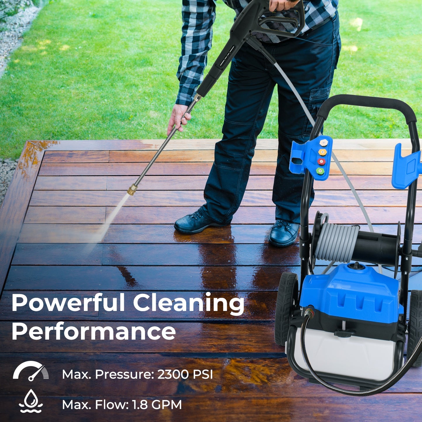 2300 PSI 1.8 GPM Electric Pressure Washer, Wheels, 5 Nozzles, Blue Washing Machines at Gallery Canada