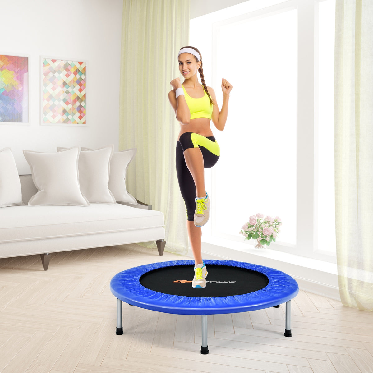 36 Inch Mini Folding Trampoline, Portable Fitness Rebounder, Blue Trampolines at Gallery Canada