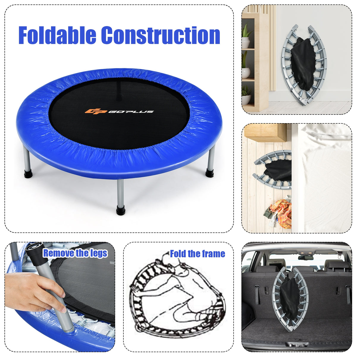 36 Inch Mini Folding Trampoline, Portable Fitness Rebounder, Blue Trampolines at Gallery Canada