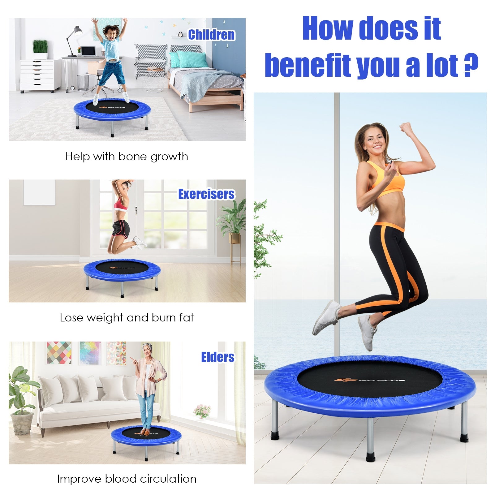 36 Inch Mini Folding Trampoline, Portable Fitness Rebounder, Blue Trampolines at Gallery Canada