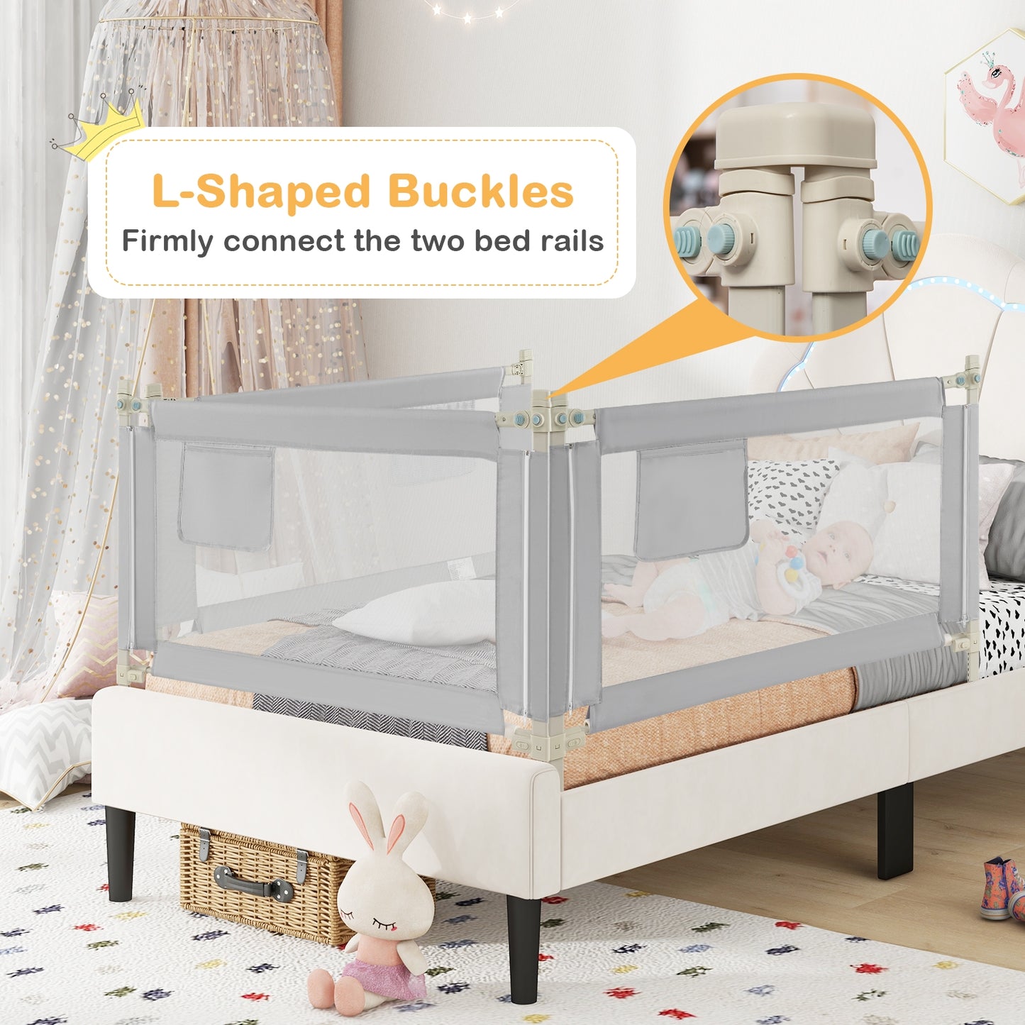 Toddler Bedrail With Side Pocket, 24 Adjustable Heights, Gray Bed Rails at Gallery Canada