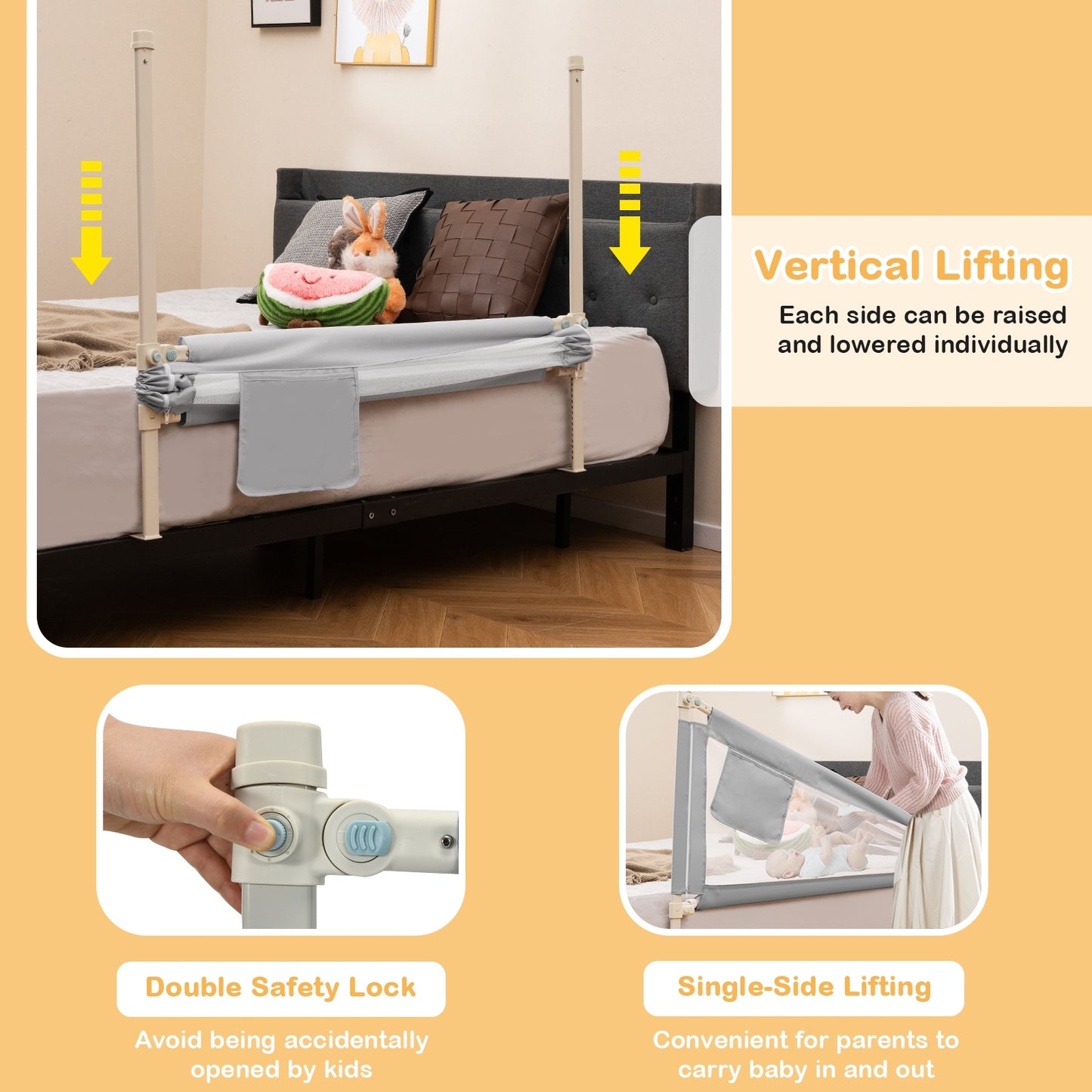 Toddler Bedrail With Side Pocket, 24 Adjustable Heights, Gray Bed Rails at Gallery Canada