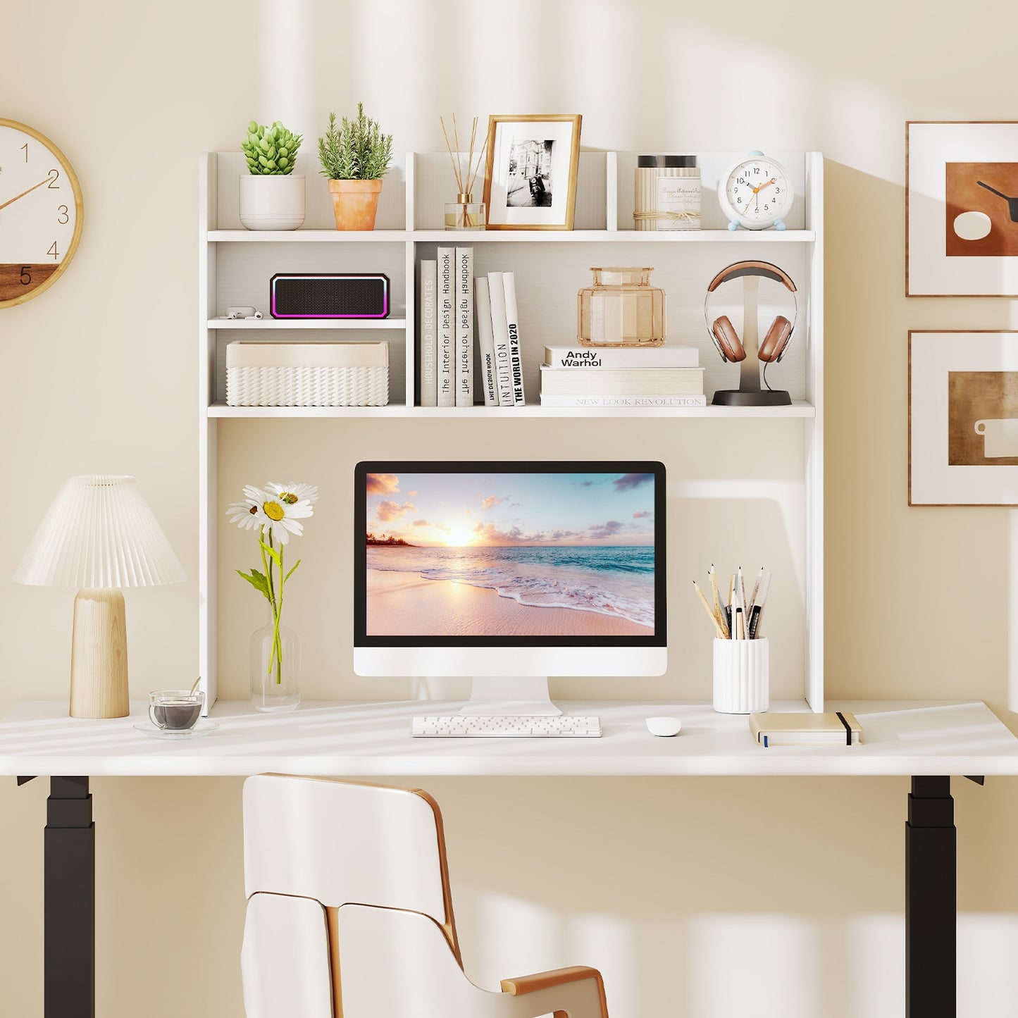 Desktop Bookshelf Countertop Storage Hutch, 6 Shelves, White Bookcases at Gallery Canada