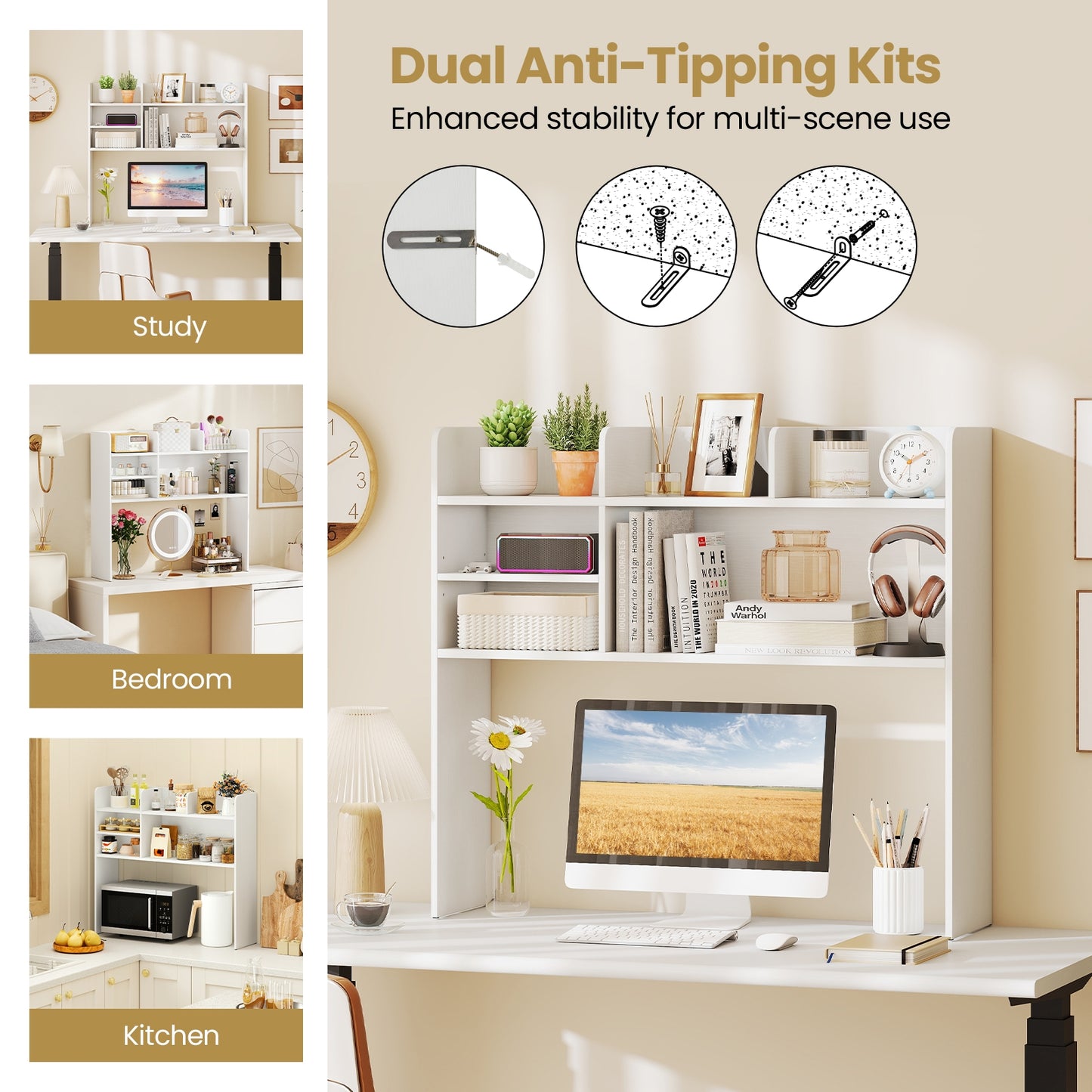 Desktop Bookshelf Countertop Storage Hutch, 6 Shelves, White Bookcases at Gallery Canada