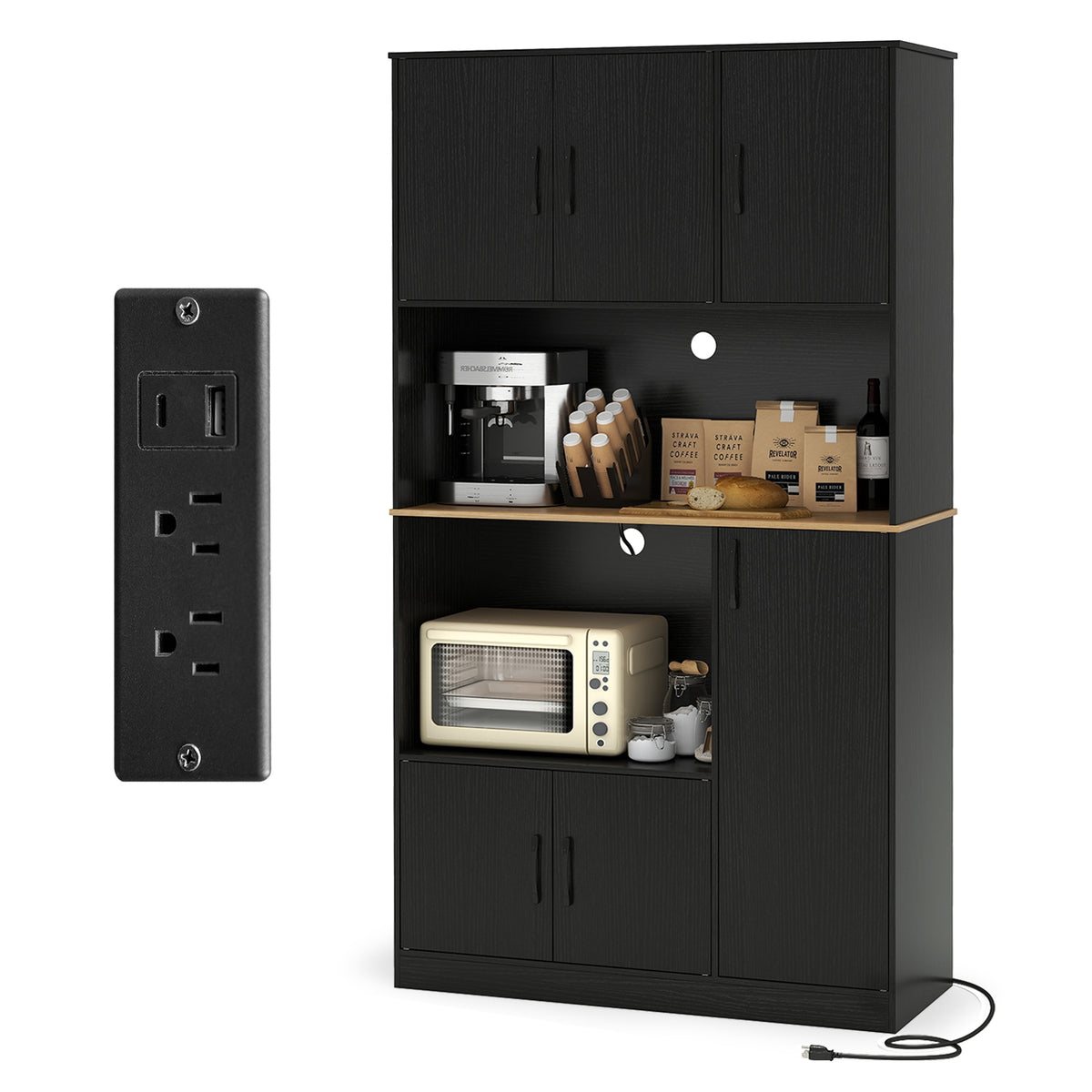 71" Tall Kitchen Pantry Cabinet With Charging Station, Black Sideboards Cabinets & Buffets at Gallery Canada