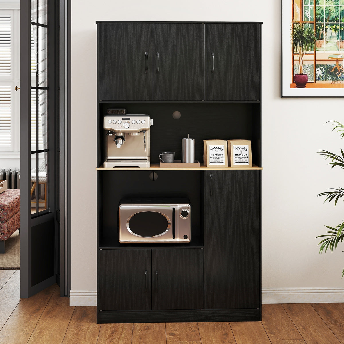 71" Tall Kitchen Pantry Cabinet With Charging Station, Black Sideboards Cabinets & Buffets at Gallery Canada