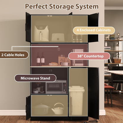 71" Tall Kitchen Pantry Cabinet With Charging Station, Black Sideboards Cabinets & Buffets at Gallery Canada
