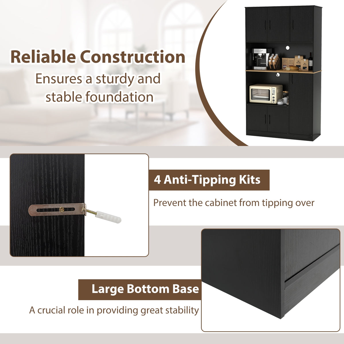 71" Tall Kitchen Pantry Cabinet With Charging Station, Black Sideboards Cabinets & Buffets at Gallery Canada
