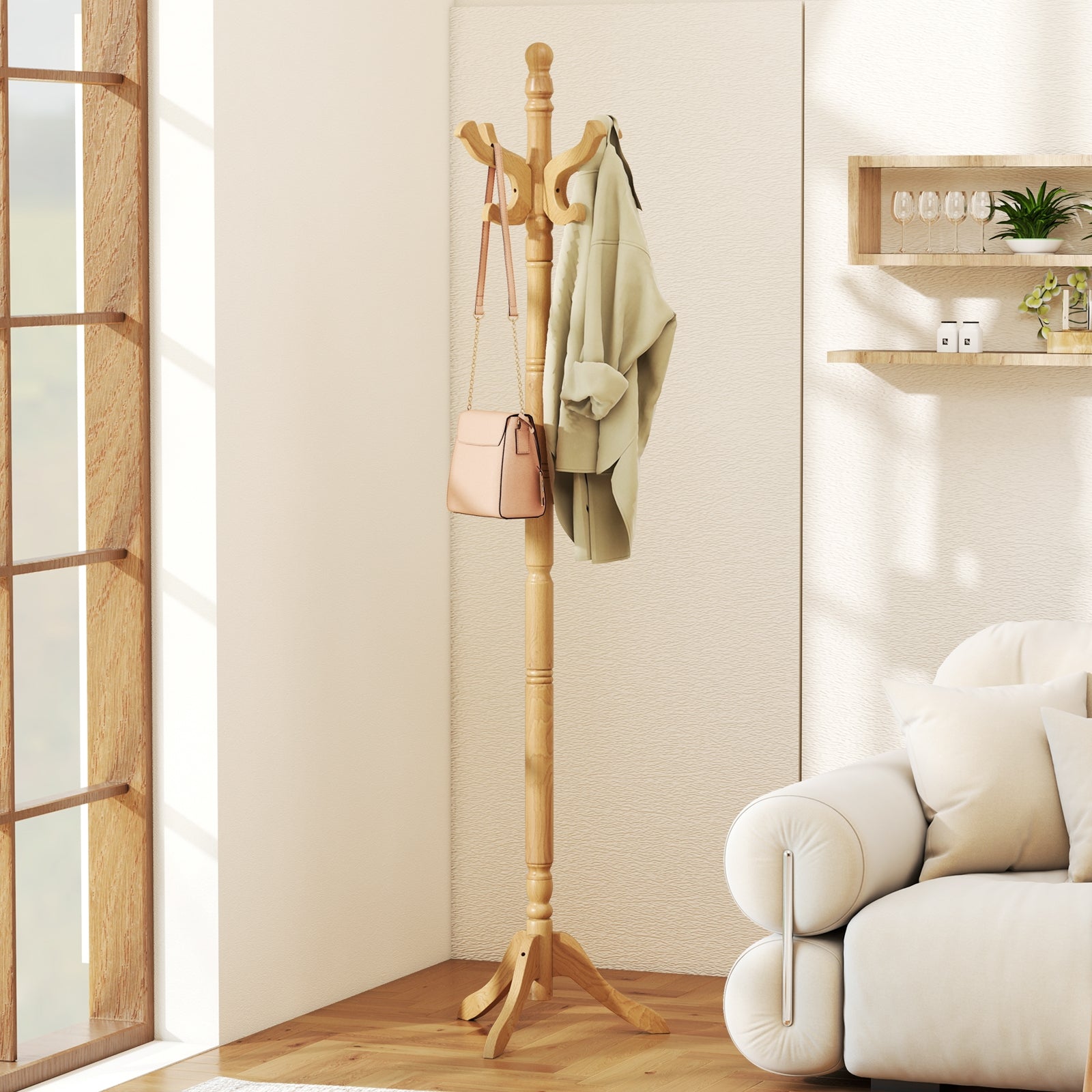 Solid Wood Hall Tree, 11 Hooks, 3 Height Options, Natural Coat Racks & Hall Trees at Gallery Canada