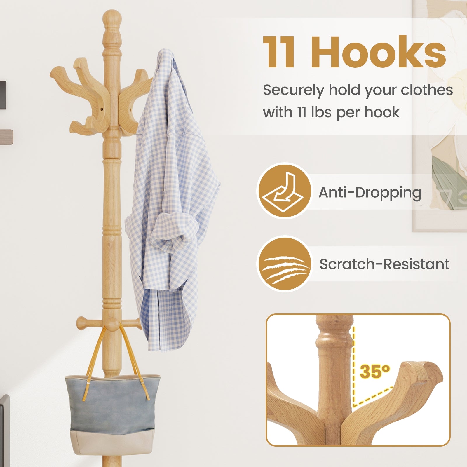 Solid Wood Hall Tree, 11 Hooks, 3 Height Options, Natural Coat Racks & Hall Trees at Gallery Canada