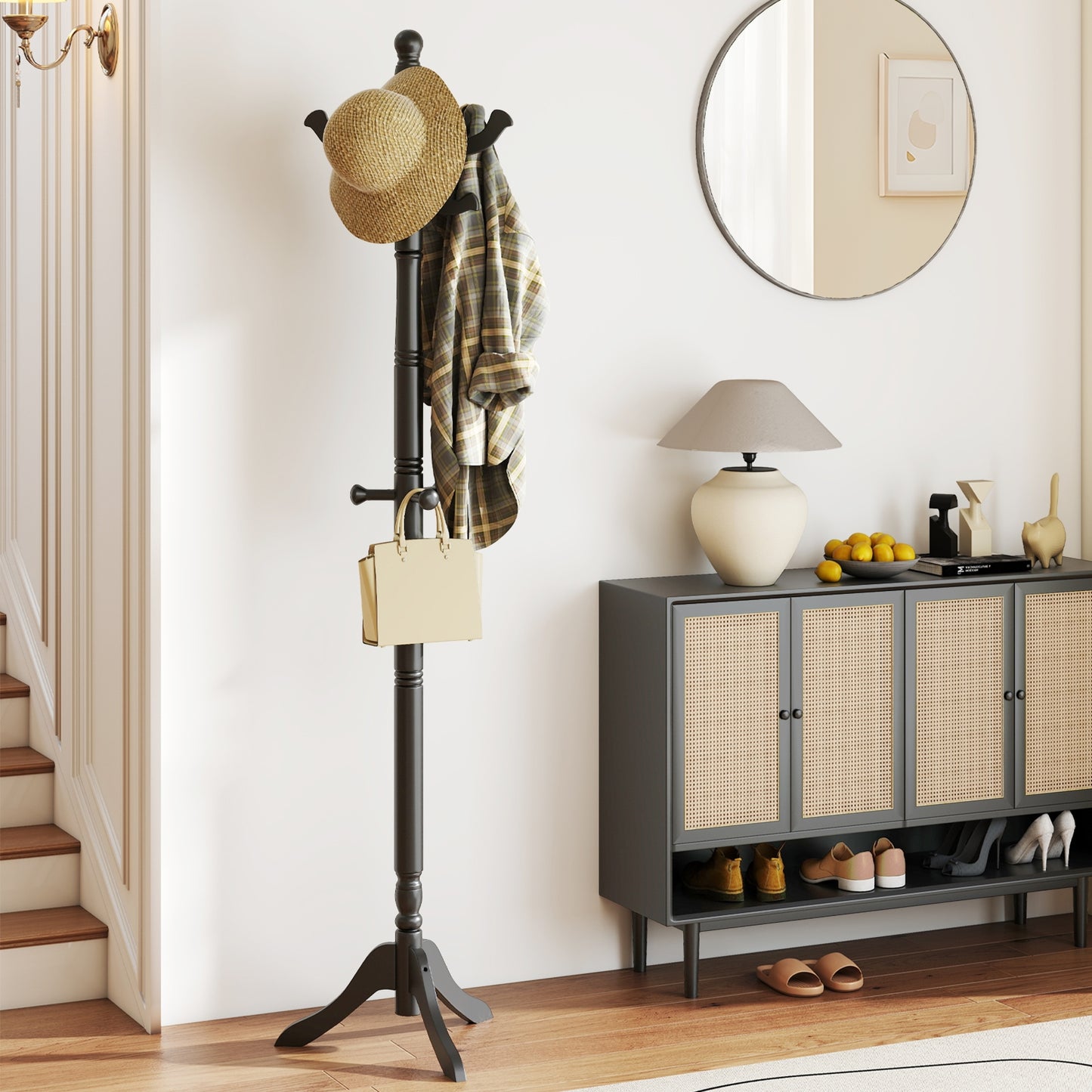 Solid Wood Hall Tree, 11 Hooks, 3 Height Options, Black Coat Racks & Hall Trees at Gallery Canada