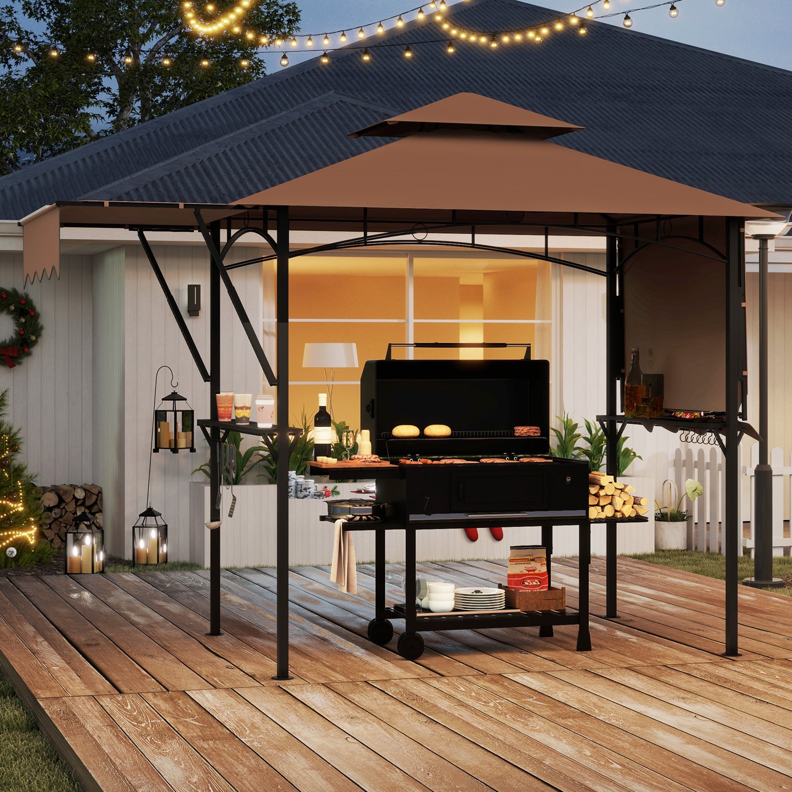 13 x 5 Feet Grill Gazebo, Dual Side Awnings, 2 Adjustable Shelves, Coffee Gazebos at Gallery Canada
