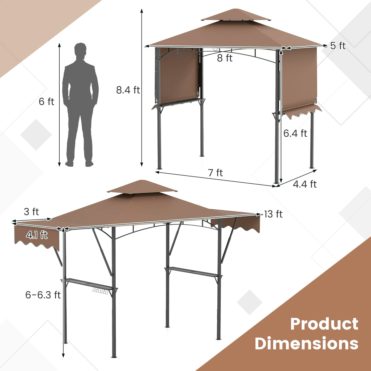 13 x 5 Feet Grill Gazebo, Dual Side Awnings, 2 Adjustable Shelves, Coffee Gazebos at Gallery Canada